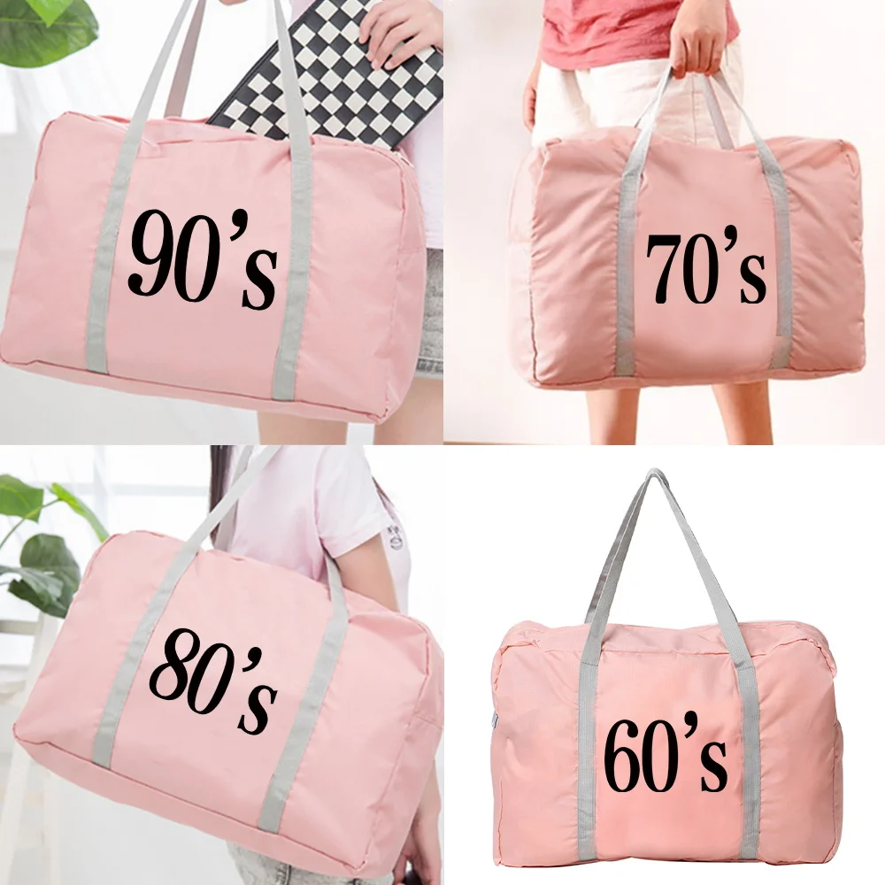 Anos série impresso saco de viagem à prova de água dobrável bagagem pacote de ombro náilon casual bolsas tendência grande capacidade tote packs