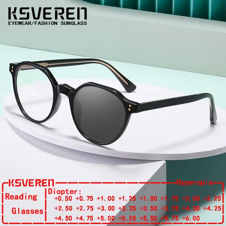 

KSVEREN Retro Round Photochromic Reading Glasses Women Men Optical Eyewear Prescription Glasses Presbyopia Presbyopia Glasses