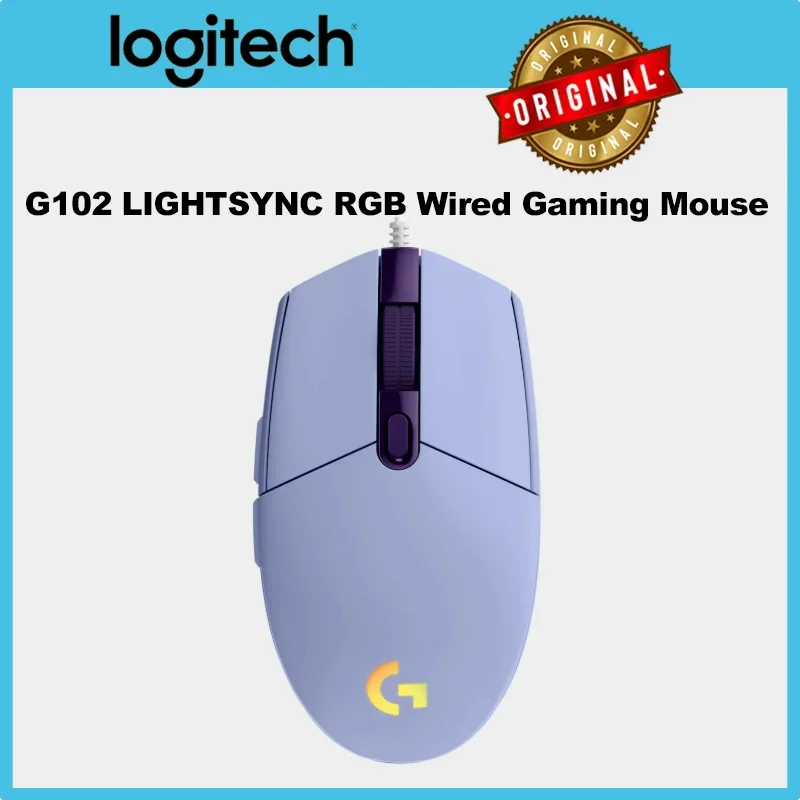 Logitech G102 Mouse Original Ergonomic Mouse Optical 8000DPI 16.8M Color LED Customizing 6 Buttons Wired Pc Gaming Accessories