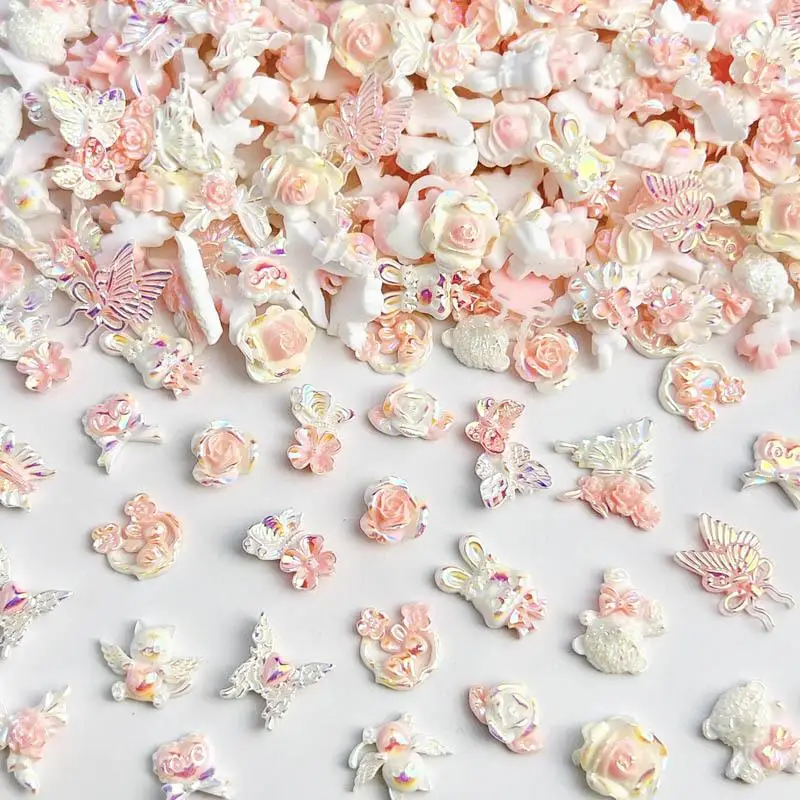 

30PCS Random Mixed Resin Rose Flower Nail Charms Butterfly Bear Nail Art Decoration Accessories DIY Manicure Handmade Crafts