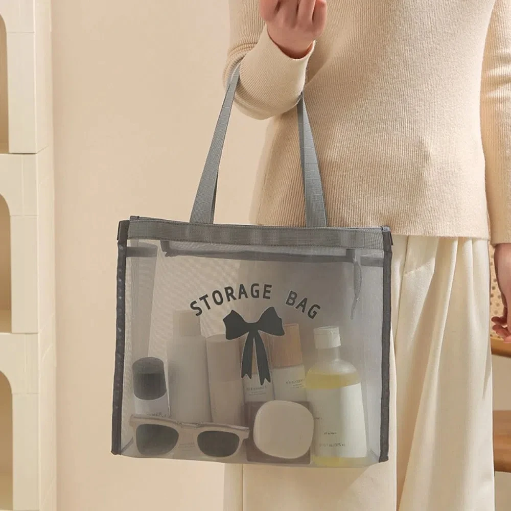 

Casual Mesh Makeup Wash Bag Swim Large Capacity Hollow Tote Bag Waterproof Beach Toiletry Storage Bag Summer