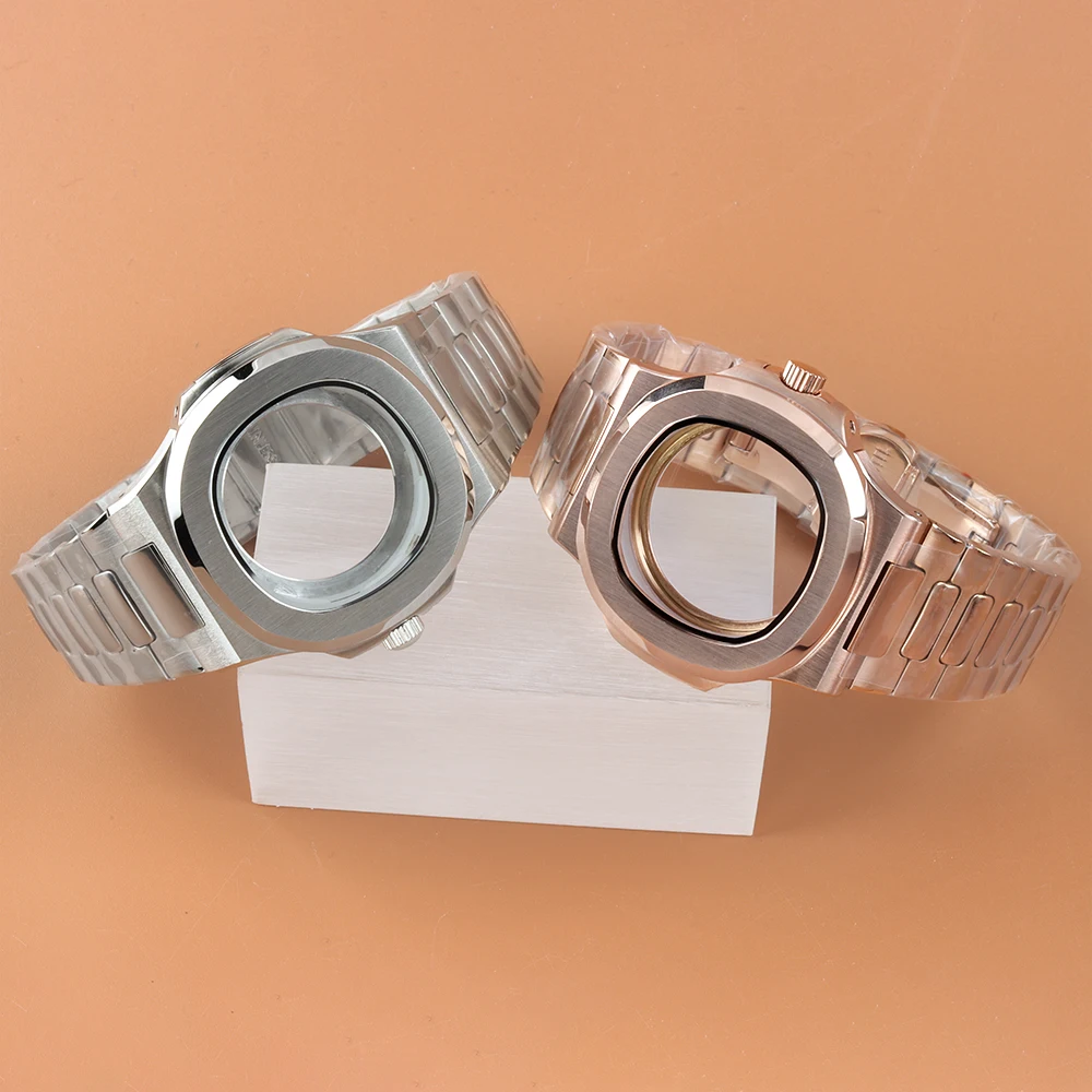 

Rose Gold/Black 40mm Watch Case With Stainless Steel Bracelet For Modified Nautilus Seiko NH35 NH36 NH38 Movement 29.8mm Dial