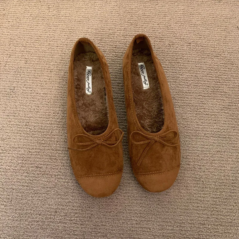 Modische Ballerinas mit runder Spitze für Damen, warme, lässige Damenschuhe, Pelzschuhe für Damen, neues Schuhwerk – Detail 5