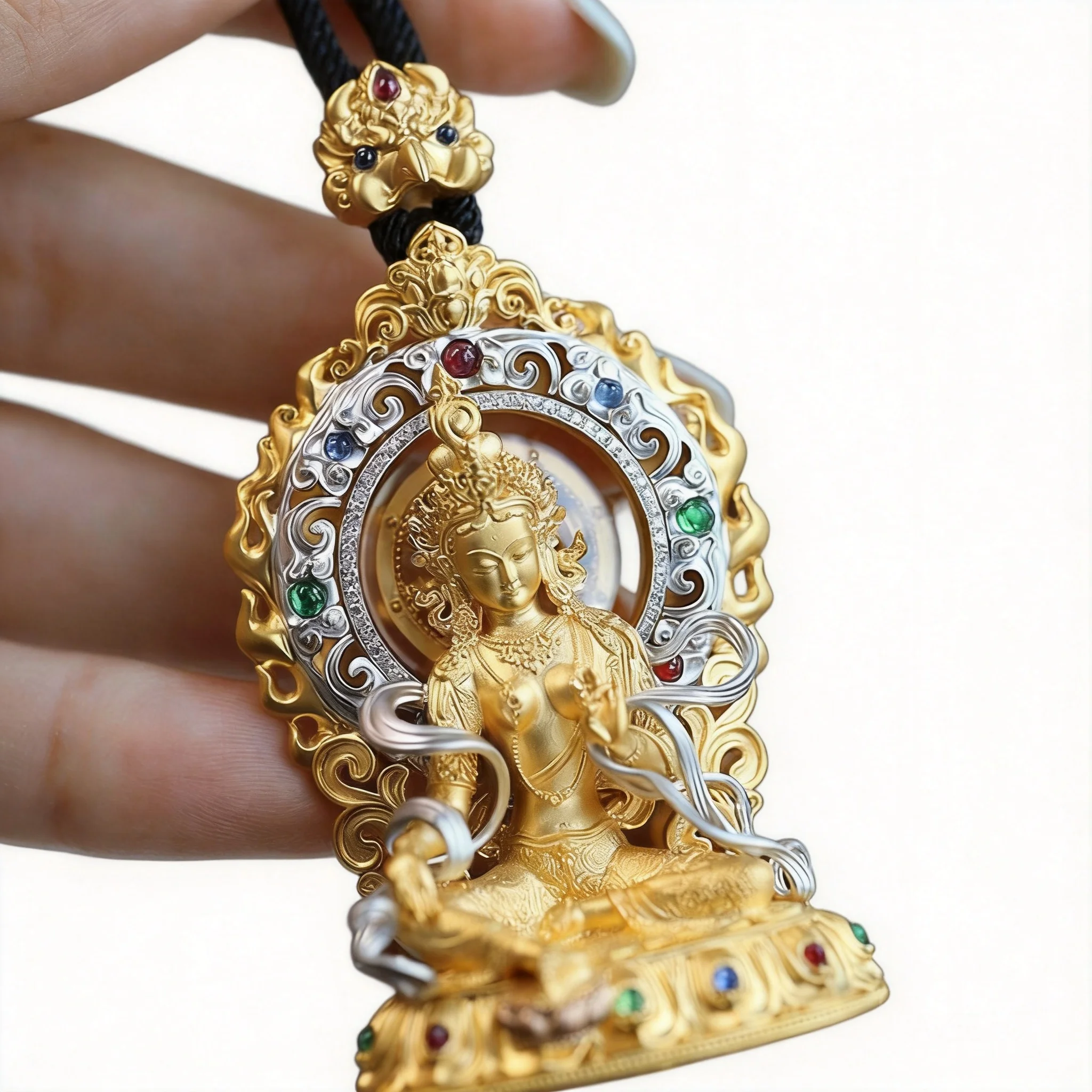 伝統的な中国の縁起の良い黄金のガルーダグリーンタラペンダント、精神的な祝福、幸運、富、繁栄のお守り、ユニセックス、exq