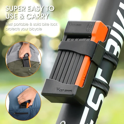 Imagen 2 del producto WEST BIKING-candado plegable para bicicleta de montaña, candado antirrobo de seguridad para carretera, candado de cadena para bicicleta eléctrica, accesorios para bicicleta