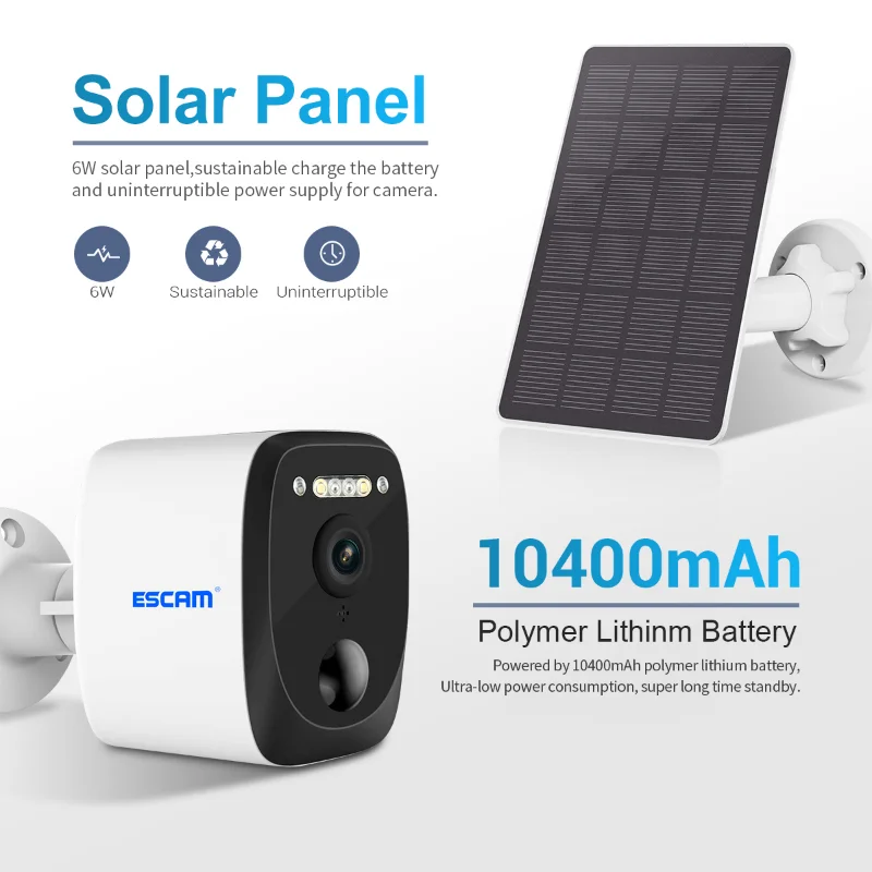 

ESCAM QF370 3MP Cloud Storage PT WIFI solar panel Battery IP Camera with PIR Alarm Full Color Night Vision Two Way Audio IP66