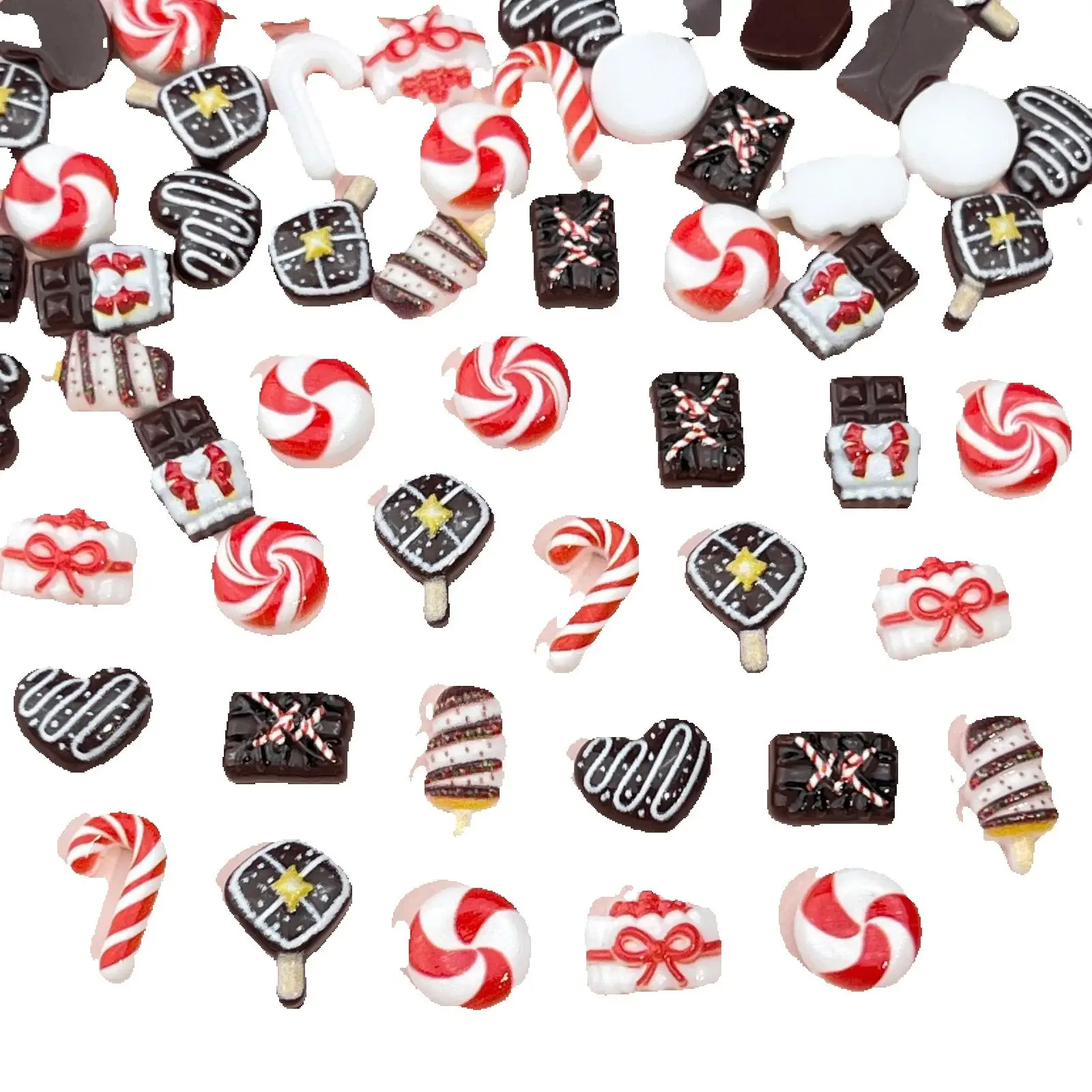 50 Stück Harz-Mini-Weihnachtsdekorationen: Cartoon-Zauberstab, Kuchen, Eis am Stiel, Figuren, Flatback-Steine für Nagelkunst, Scrapbook, DIY-Bastelarbeiten