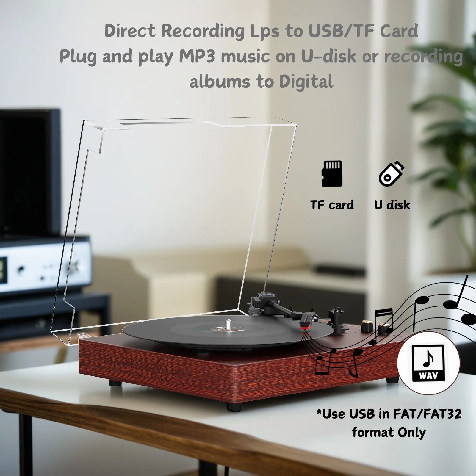 MAIO Record Player  Bluetooth Vintage Audio Turntables 3-Speed 33/45/78RPM Vinyl Spinner with Speakers, Headphone Jack, AUX-in