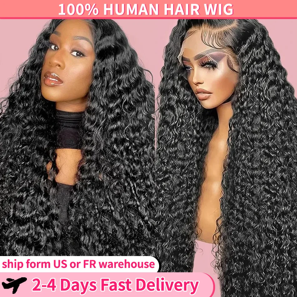 200% Deep Wave HD 13x4 Lace Front Wigs Human Hair Water Wave 4x4 Lace Closure 13X6 HD Lace Frontal Wig Curly Remy Pre Plucked