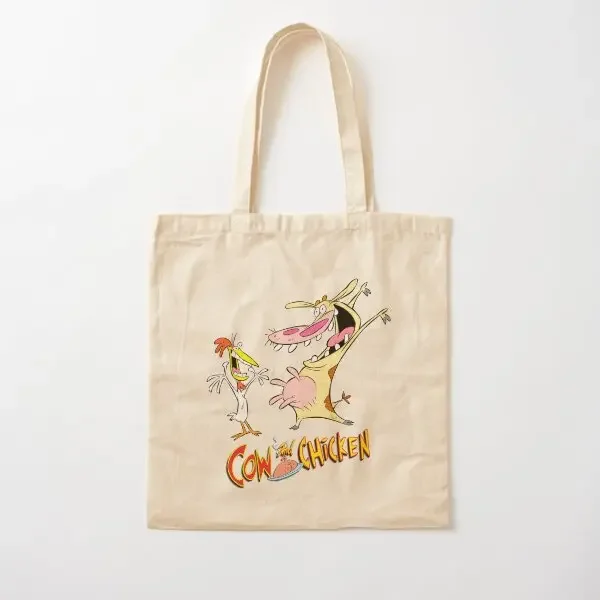 Bolso de lona de algodón de vaca y pollo, bolso de mano informal de diseñador de viaje, bolso de hombro, tela de compras plegable impresa reutilizable