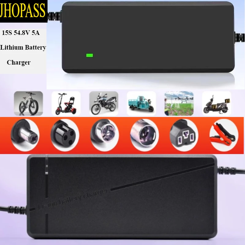 15S HD LED Display Smart 54.8V 5A LiFePO4 Lithium battery charger for Scooter Motorcycle E-bike AC110V-220V charge EU AU UK Plug