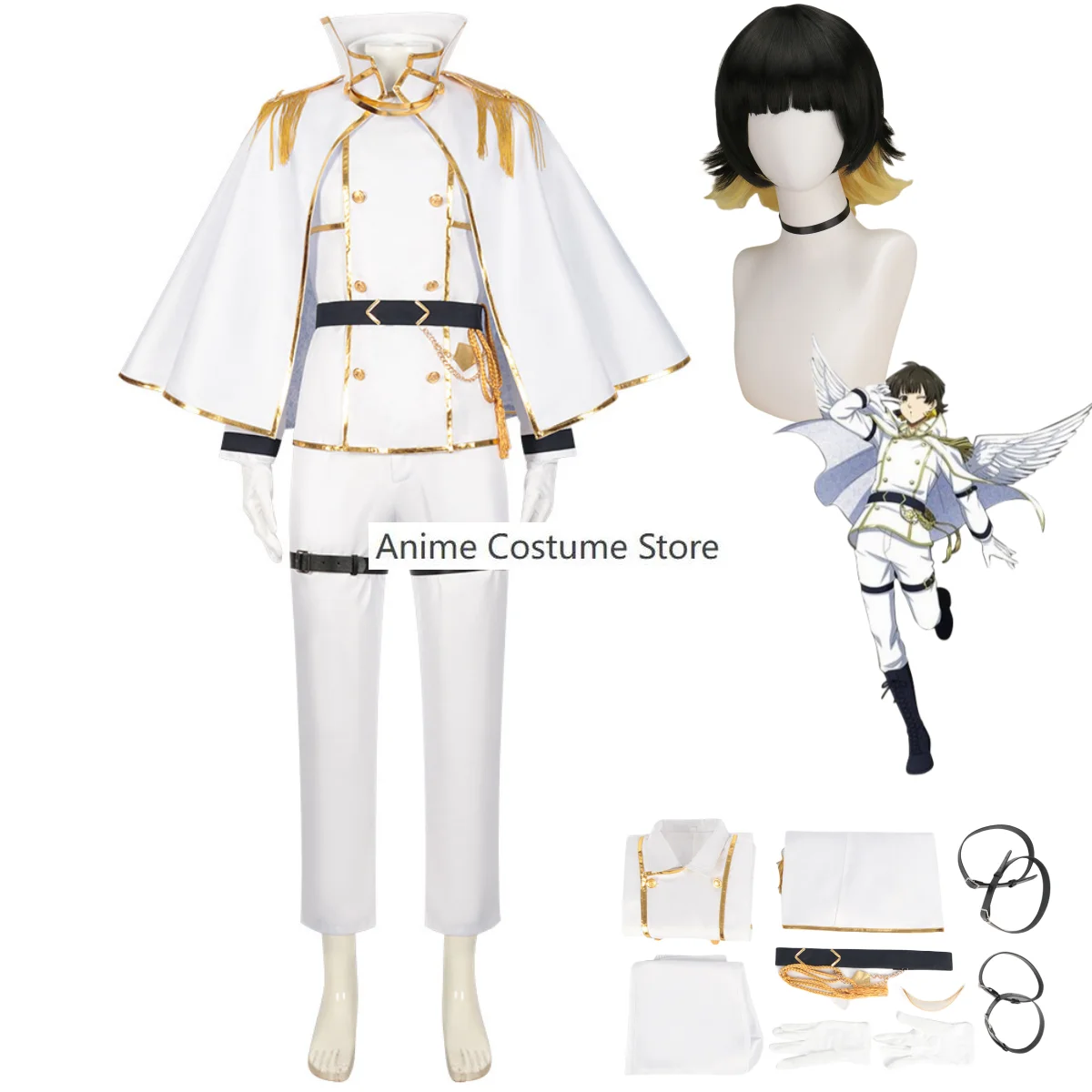 Anime Blue Lock Angels and Demons Bachira Meguru Cosplay Costume Wig White Military Uniform Shawl Man Halloween Carnival Suit