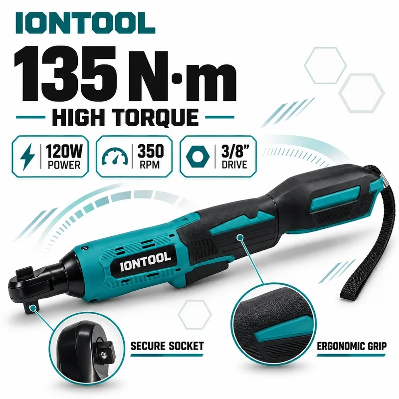 IONTOOL Cordless Ratchet Wrench 135N 350r/min 3/8 Inch Drive Tool Only for RV Fitting Repair and Component Disassembly