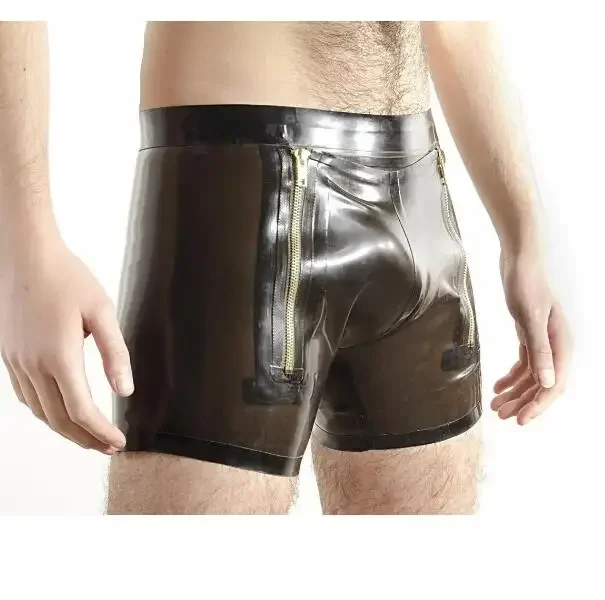 

customized Hot Sale Transparent Black Latex Boxer Shorts Zip Cod-piece Front Hole handmade rubber