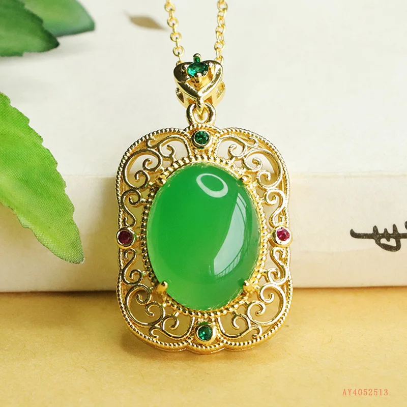 

Natural chalcedony pendant, ice agate necklace, ethnic style jewelry.