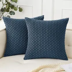 Blue Throw Pillow Covers 18x18 Inch Decor Couch Cushion Cover Farmhouse Soft Corduroy Boho Home Decors for Bed Sofa Living Room