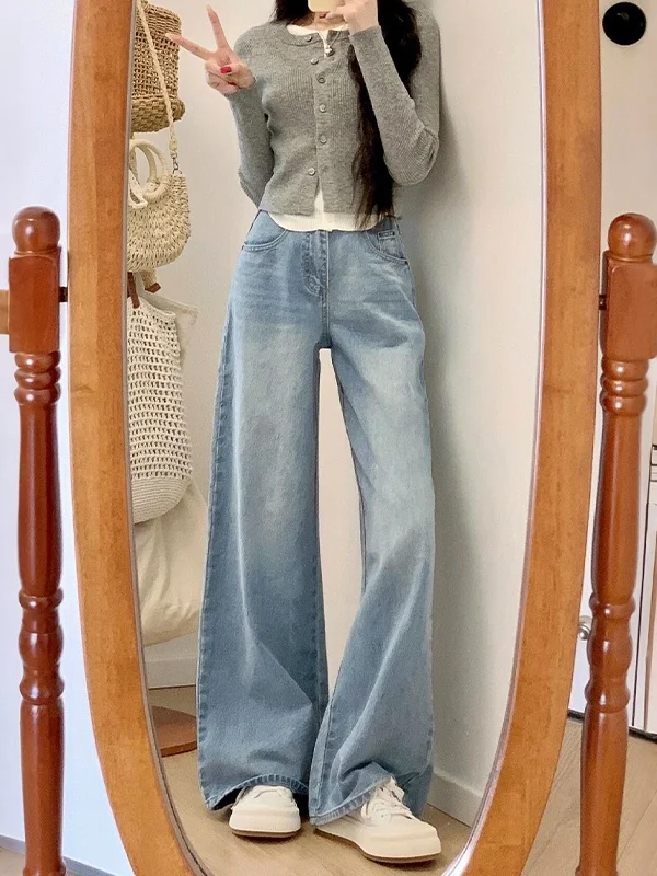 

plus Size Women's Straight Leg Jeans High Waist Slimming Versatile Wide Leg Denim Pants for Pear Shaped Body Spring Fashion