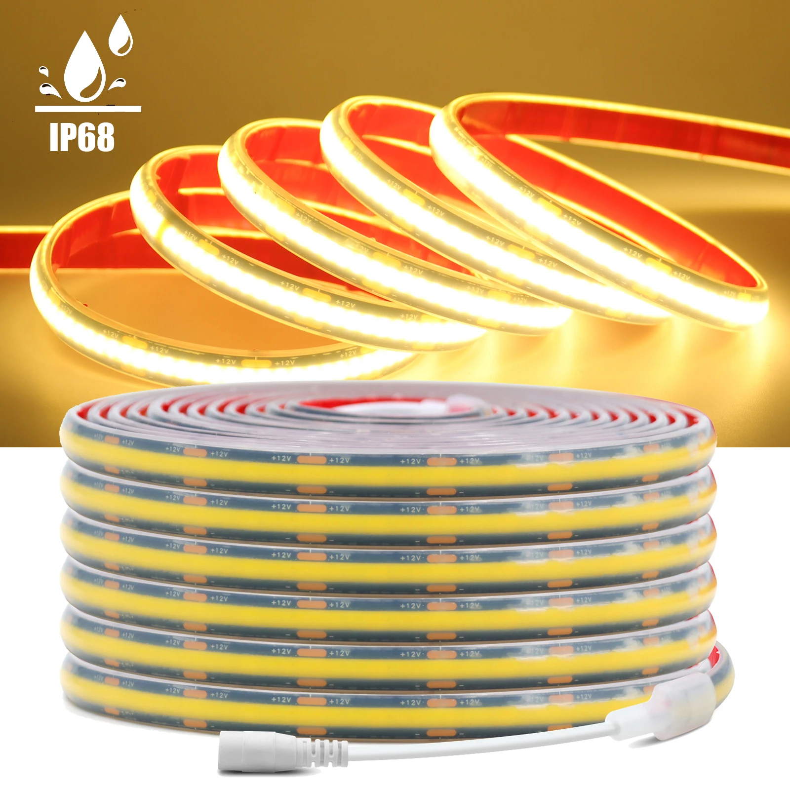 IP68 شريط ضوء COB مقاوم للماء بالكامل 12 فولت 24 فولت 3000 كيلو 4000 كيلو 6000 كيلو شريط مرن PCB أسود لتزيين حوض السباحة في الهواء الطلق والحديقة