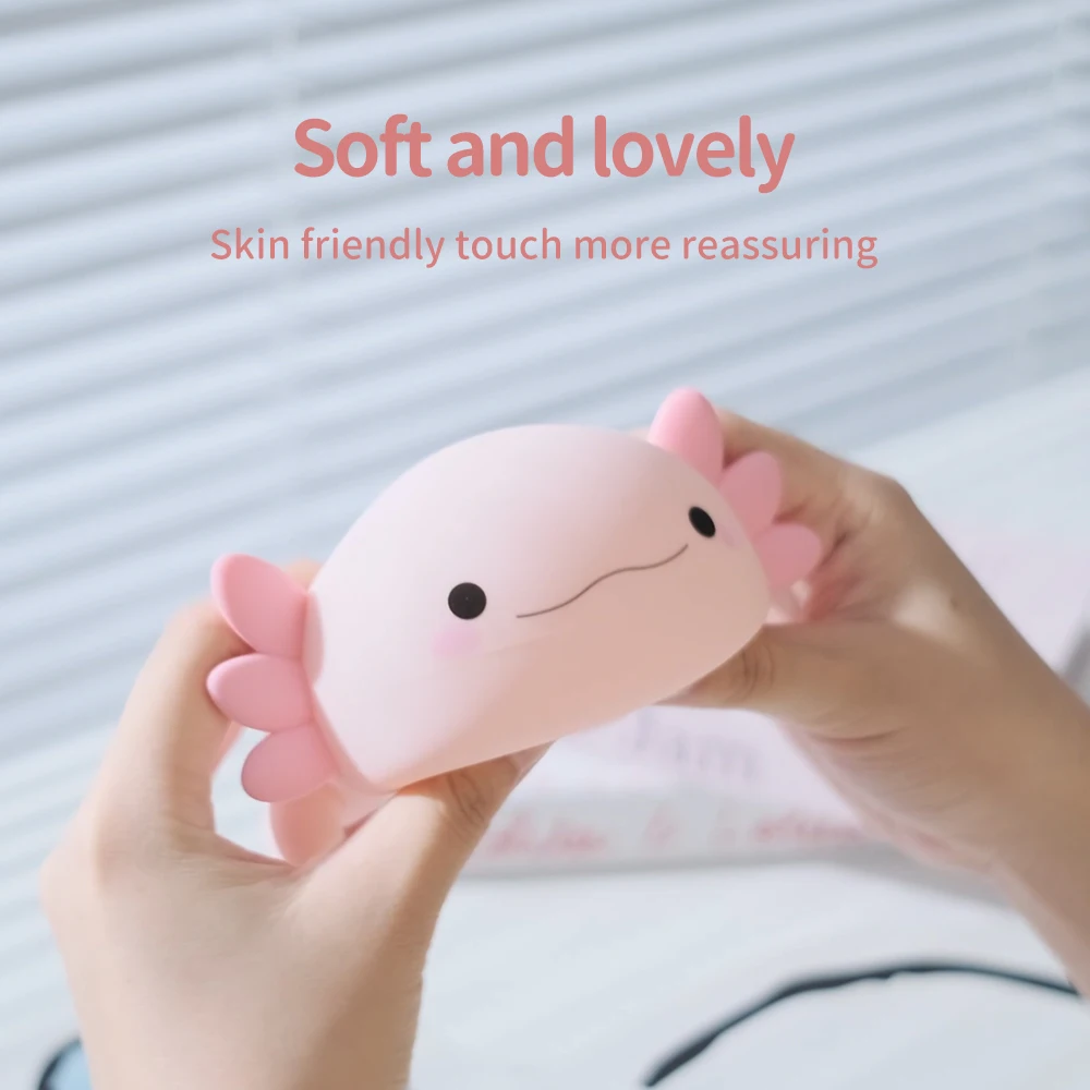 1Axolotl-Veilleuse en silicone pour enfants, 2 luminosités, lampe de couchage portable, aste par USB, lampe de chevet pour chambre de bébé