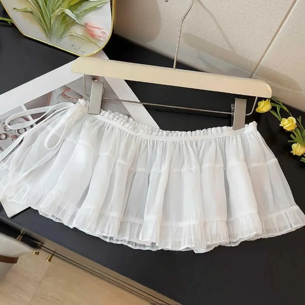 Fashion Korean Style Layered Gauze Skirt Hight Waist Sweet Mini Skirts One Piece Bandage Tulle Dress for Summer