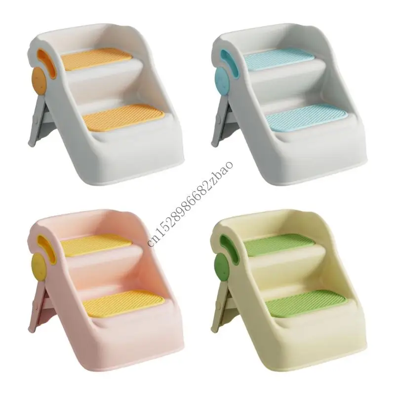 

H7EA Childrens Foldable Step Stool Not Slip Exterior Bathroom Stool with Anti Tilt Feature Kids Kitchen Stool for Children
