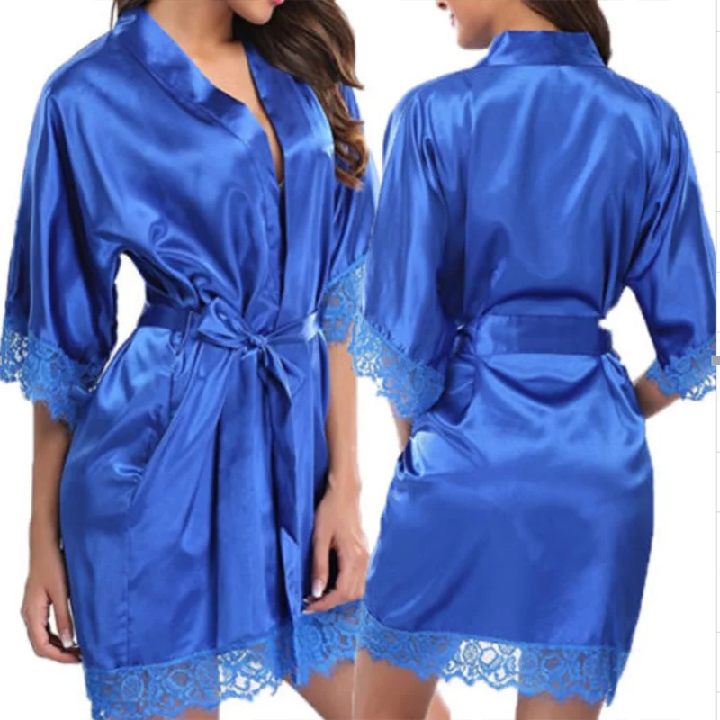 Women\'s New Robe Sexy Nightgown Ice Silk Underwear Home Lace Robe Bathrobe Sexy Ice Silk Large Size Pajama Dress Home Wear