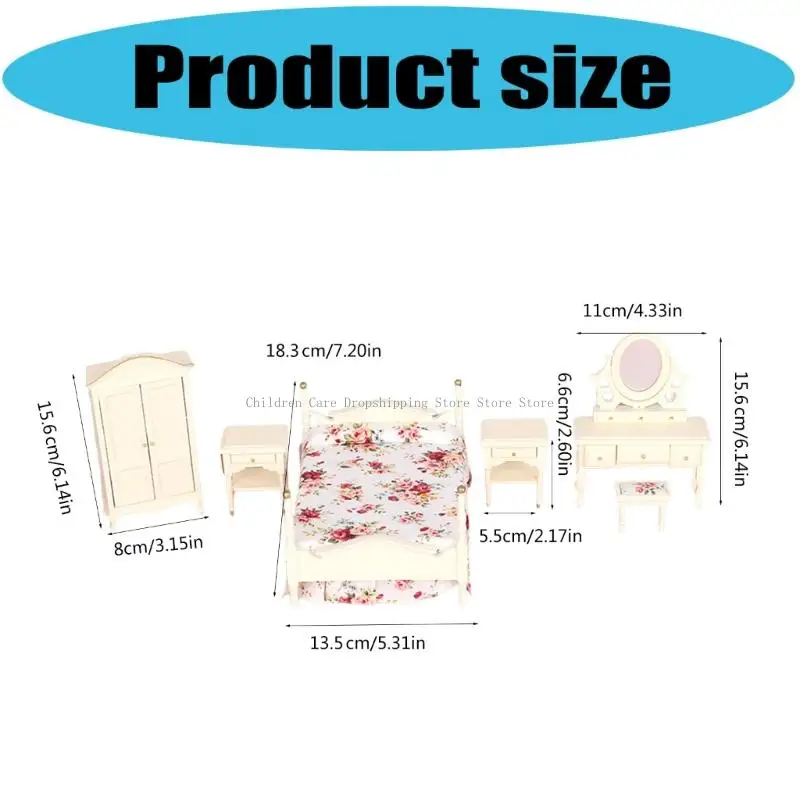 Dollhouses مصغرة غرفة نوم تزود الأثاث واقعية الطاولة كرسي السرير نموذج مثالي لمشهد المنزل الدعائم