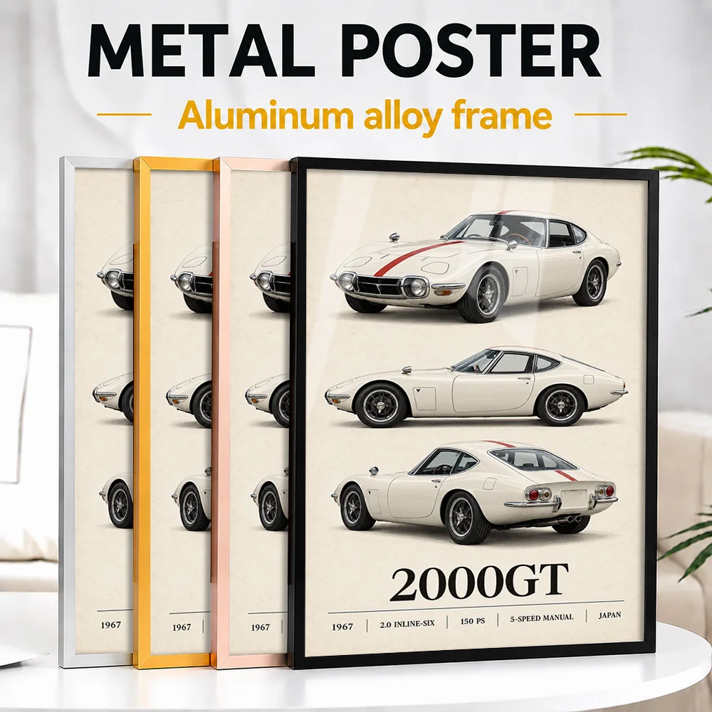 Japanese 2000GT Pegasus White With Red Accent Stripe Sports Car Framed Metal Print Customized Track Wall Art For Racing Lounge