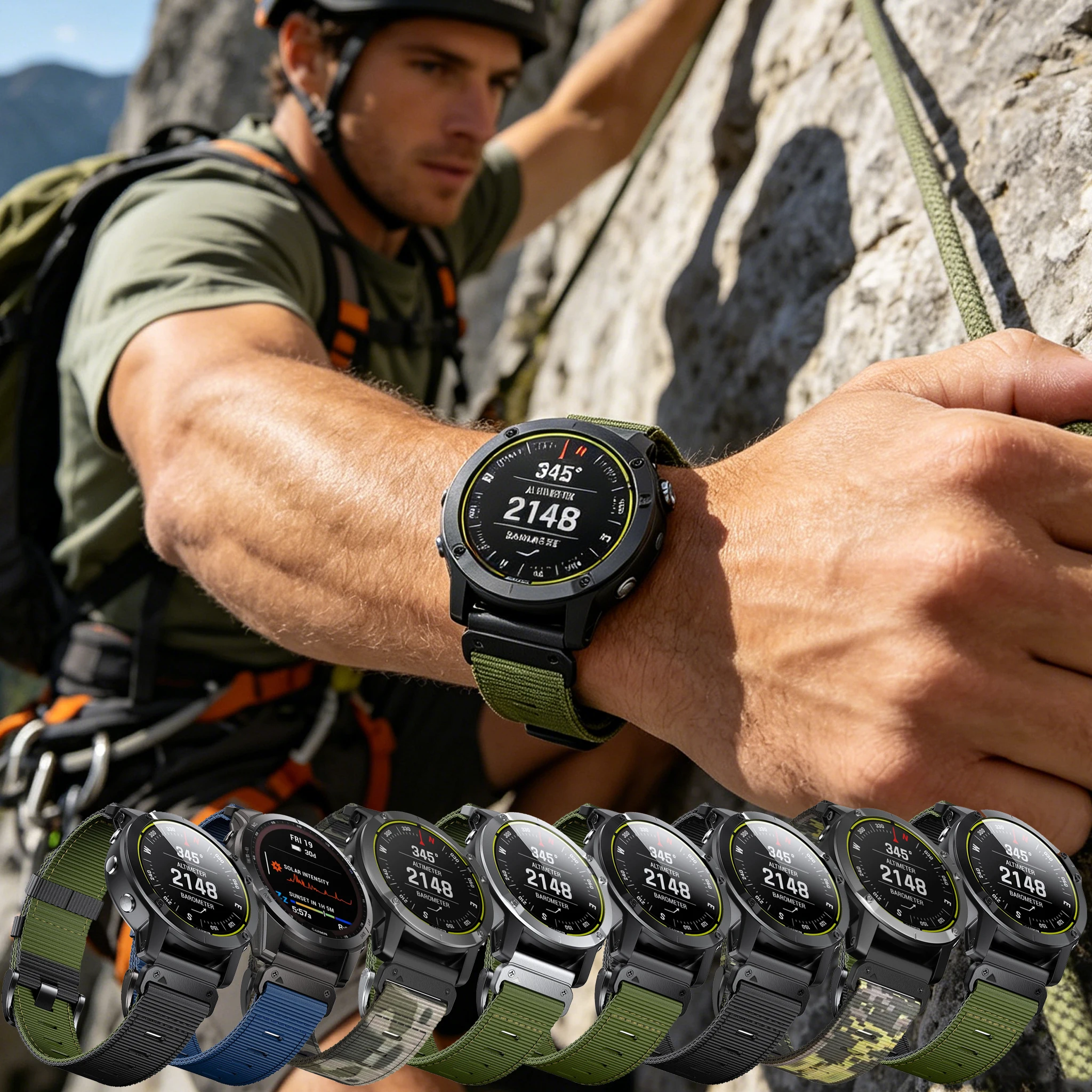 

Браслет Quickfit 22/26 мм для Garmin Approach S70 S62 Fenix 8 7 7X 6 6X Pro 5 5X Epix Pro 2 MK3i Quatix 5 6, нейлоновый плетеный ремешок