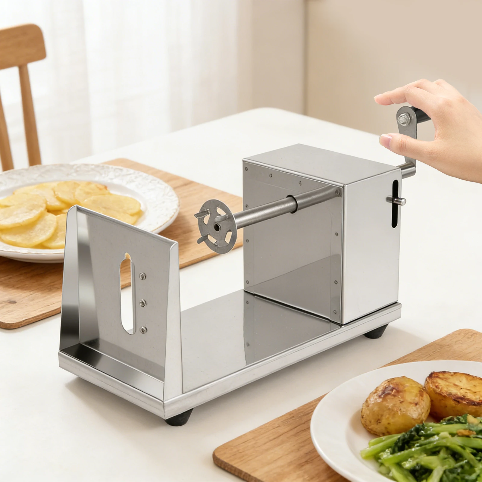 Cortador Manual de Patatas en Espiral de Acero Inoxidable 430, con 4 Cuchillas para Hacer Torres de Patatas en Casa
