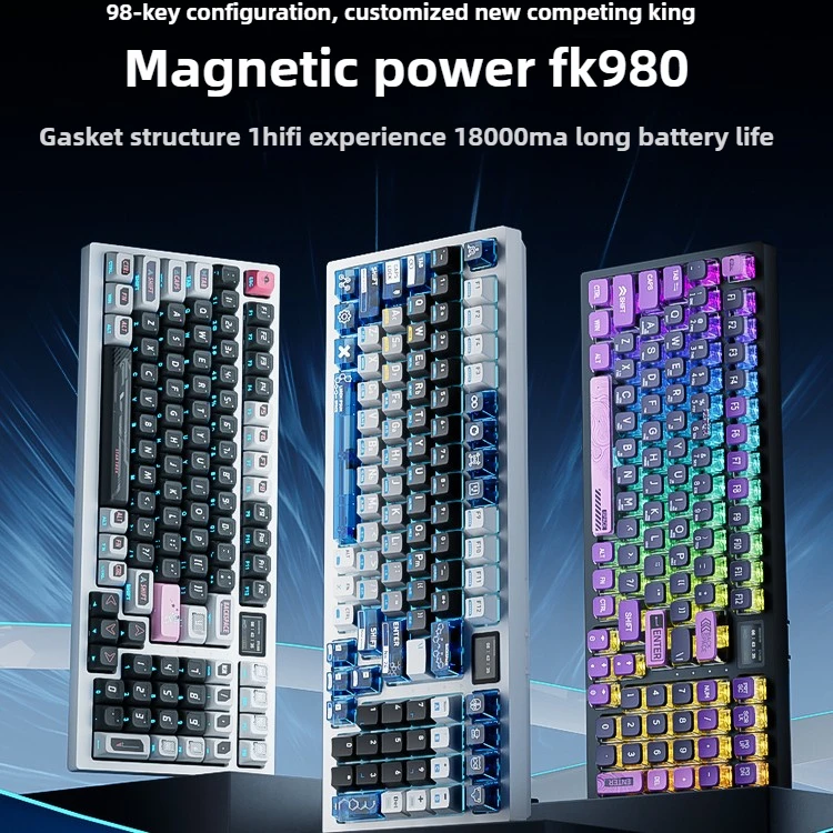 

ZIDLI FK980 Трехрежимная беспроводная механическая клавиатура Bluetooth с возможностью горячей замены Маркировочная структура Индивидуальная клавиатура для игры/офиса