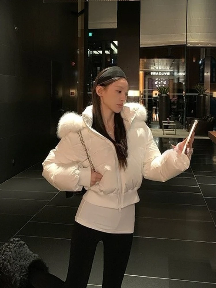 

New Autumn Winter Fur Collar Parkas Jackets Women Vintage Thicken Warm Solid Streetwear Harajuku Hip Hop Padded Y2K Chic Outwear