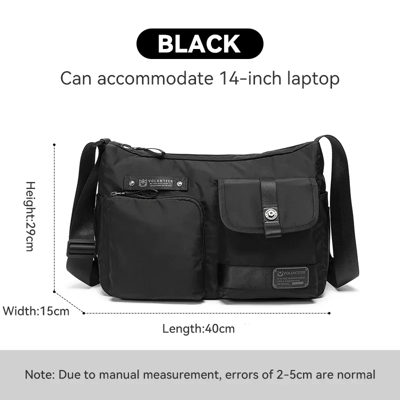 Volunteer Men's Crossbody Bag Oxford Cloth Waterproof Work Shoulder Bags Men Casual Outdoor Travel Commuter Large Capacity Bag