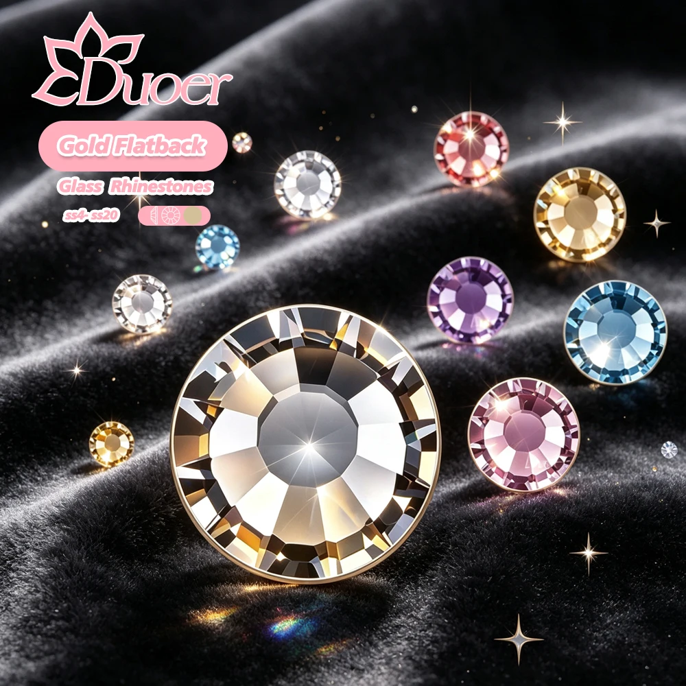 DUOER Multiple Colors Rhinestones 5A Glass High Quality Gold Flatback Crystal Strass Stone