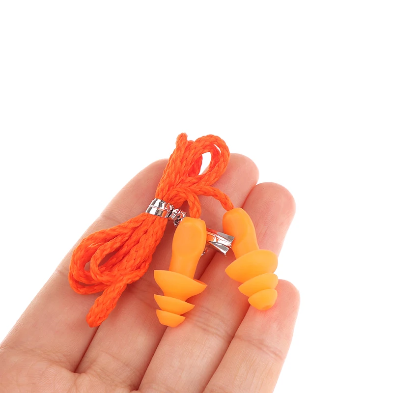 1 Pair Anti Lost Hearing Protection Noise Reduction Safe Swimming Work Earplugs With Rope Silicone Corded Ear Plug Protector