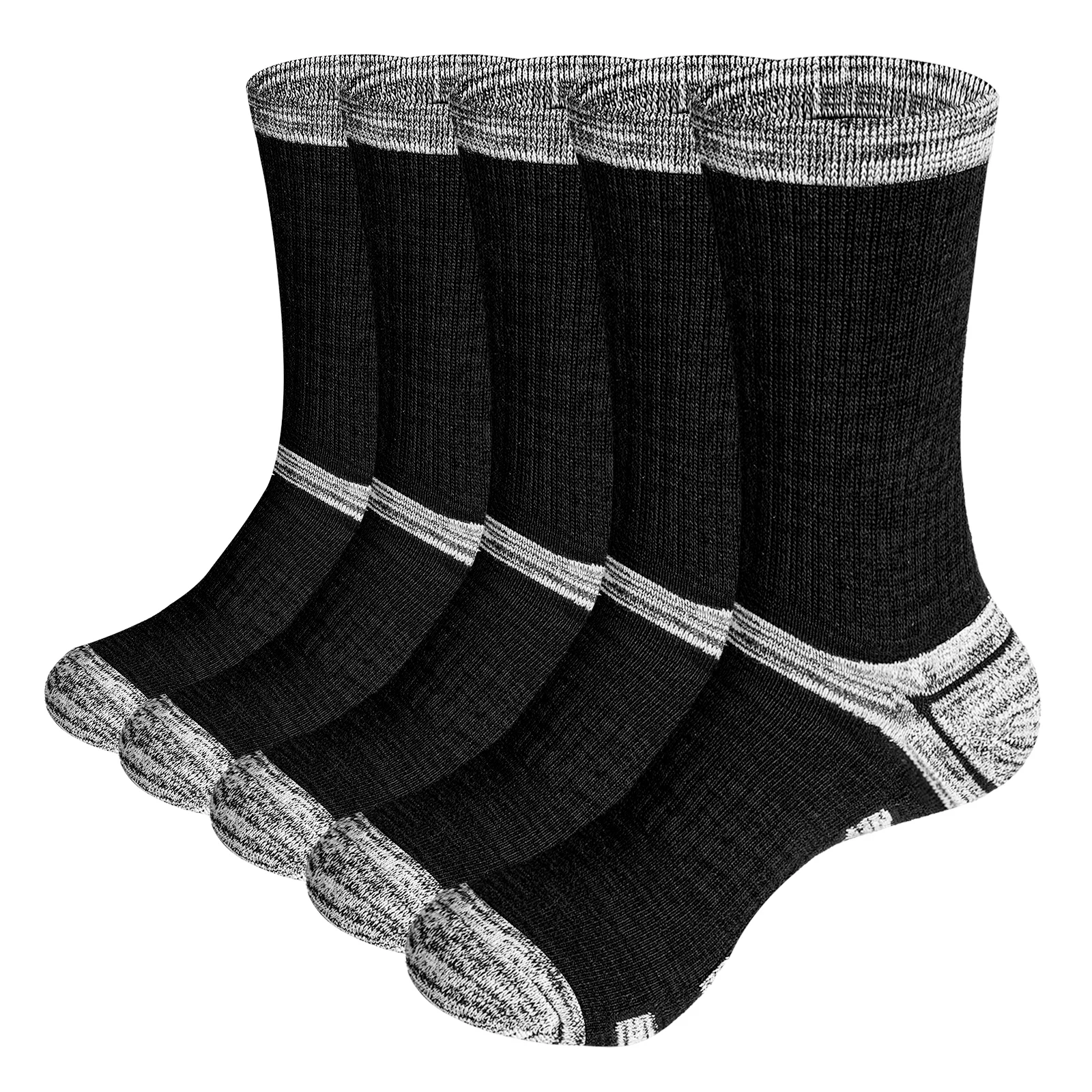 YUEDGE 5 Pairs Mens Moisture Wicking Hiking Socks Combed Cotton Cushioned Crew Socks For Male Size 37-46