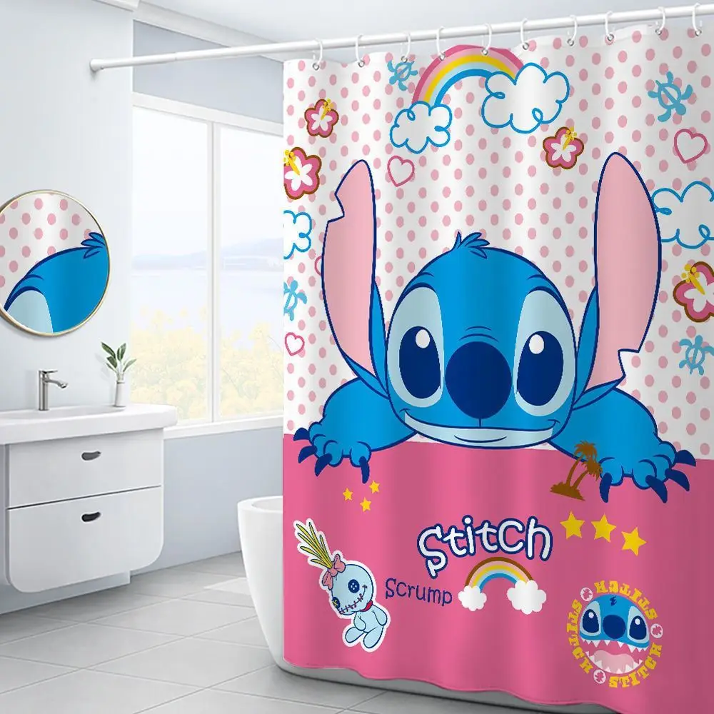 

Cartoon Stitch Shower Curtain Disney Waterproof Cartoon Bathroom Curtain with Hooks Decor Bath Curtain