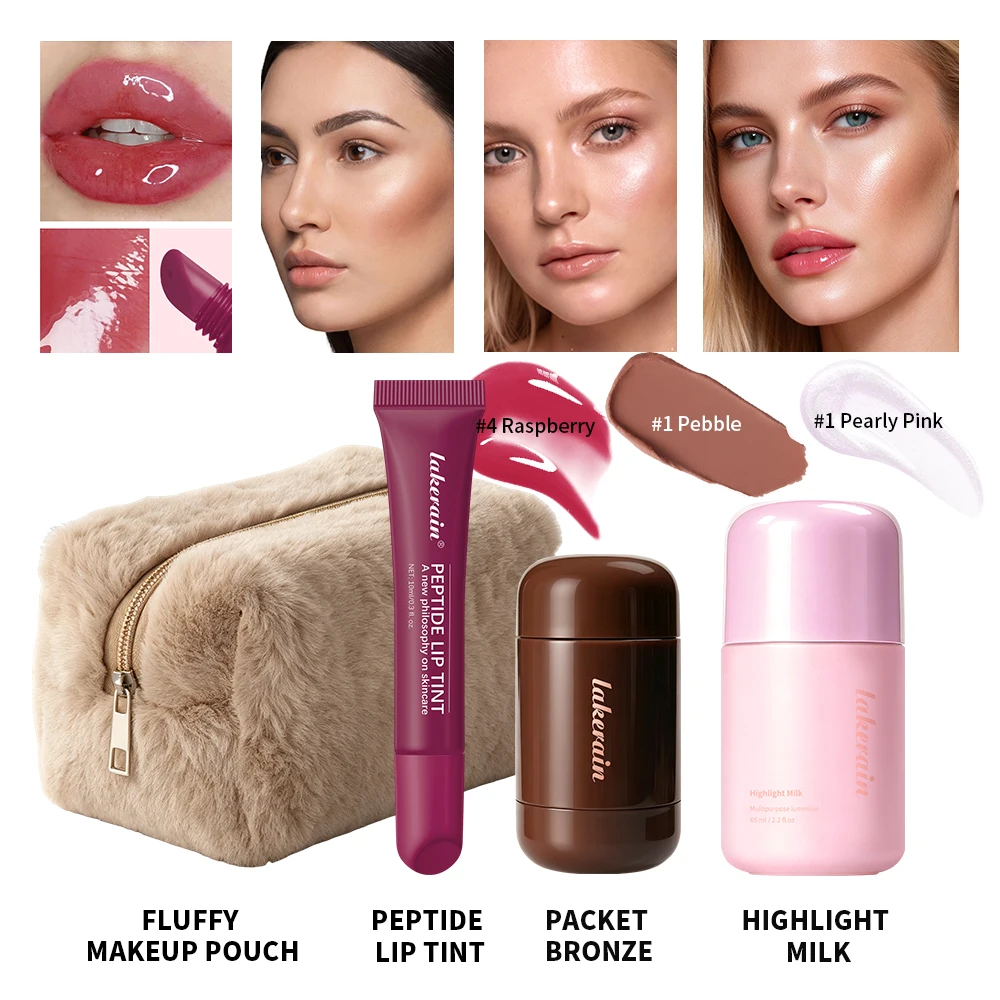 Winter Face Makeup Set for Women, Long Lasting Cream Bronzer Contour Highlighter Blush Stick, Transparent Tinted Dewy Moisturizi