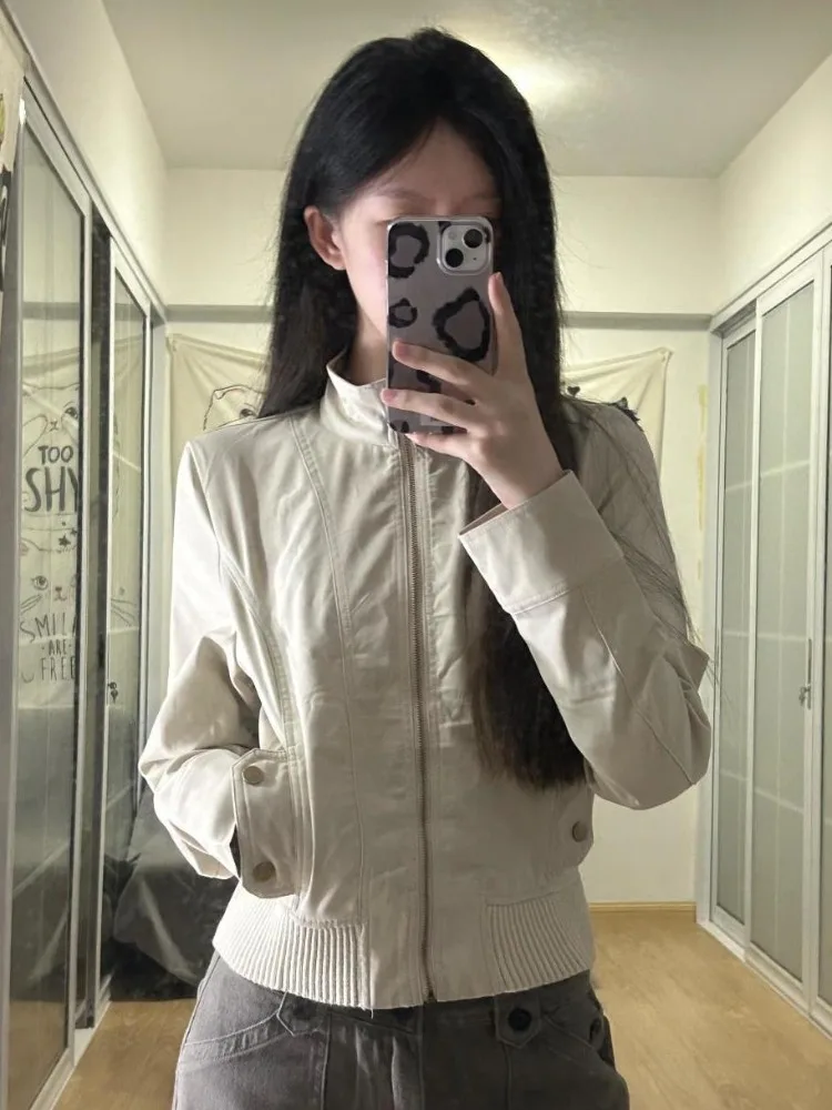 American Vintage Stand Collar Zipper Jackets 2026 Early Autumn New Coat Women Y2k Grunge Slim Fit Long Sleeve Tops Mujer