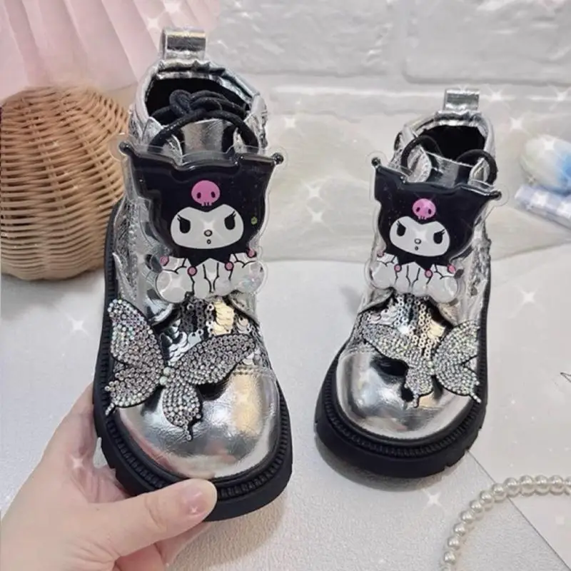 Kuromi Child Cotton Boots New Girl Short Boots Spring Autumn Anime Figure Sequins Fashion Kawaii Cartoon Children's Shoes