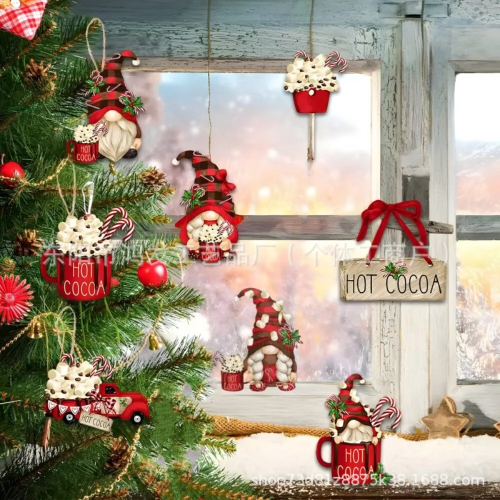 

Wooden Gnome Hot Cocoa Ornament for Christmas Decoration Seasonal Home Decor Hanging Piece Holiday Gift Idea Stocking Stuffer