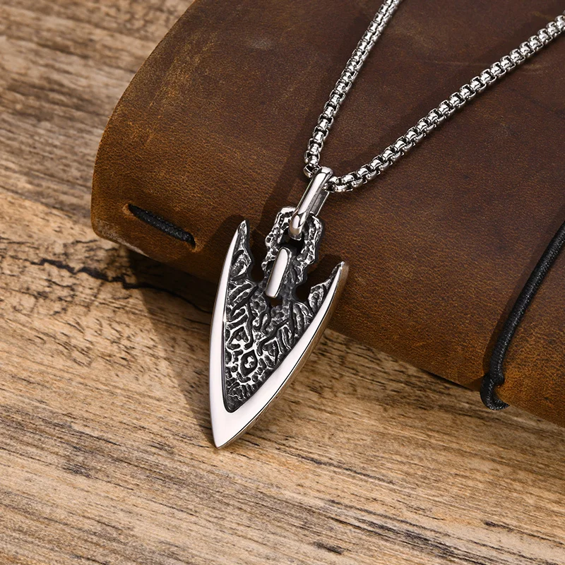 Men's Norse Viking Arrow Headed Necklaces,Waterproof Stainless Steel Ethnic Spear Pendant Collar with Box Chain 55/60/70cm