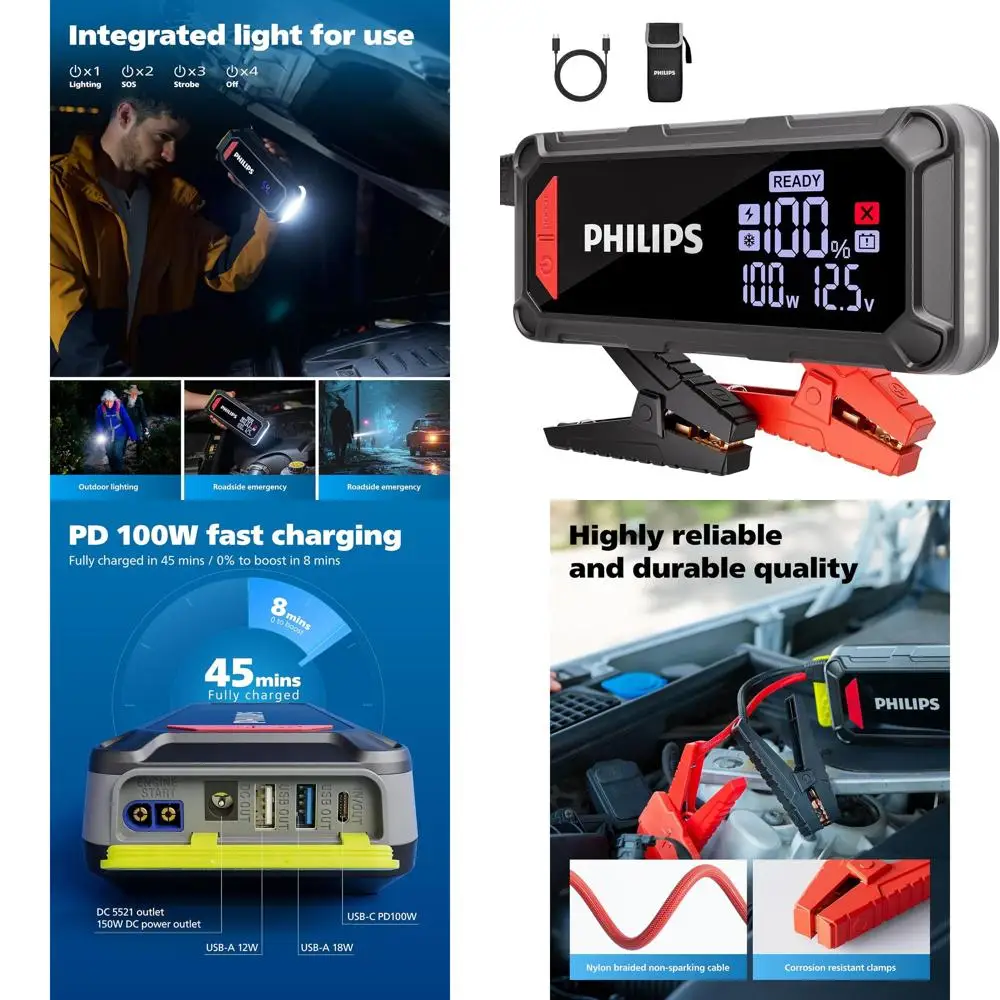 

2300A Автомобильный аккумулятор, портативный литиевый аккумулятор для стартера 12 В, 16000 мАч (газовый дизельный двигатель 8,5 л, 6 л) с 100 Вт Qu