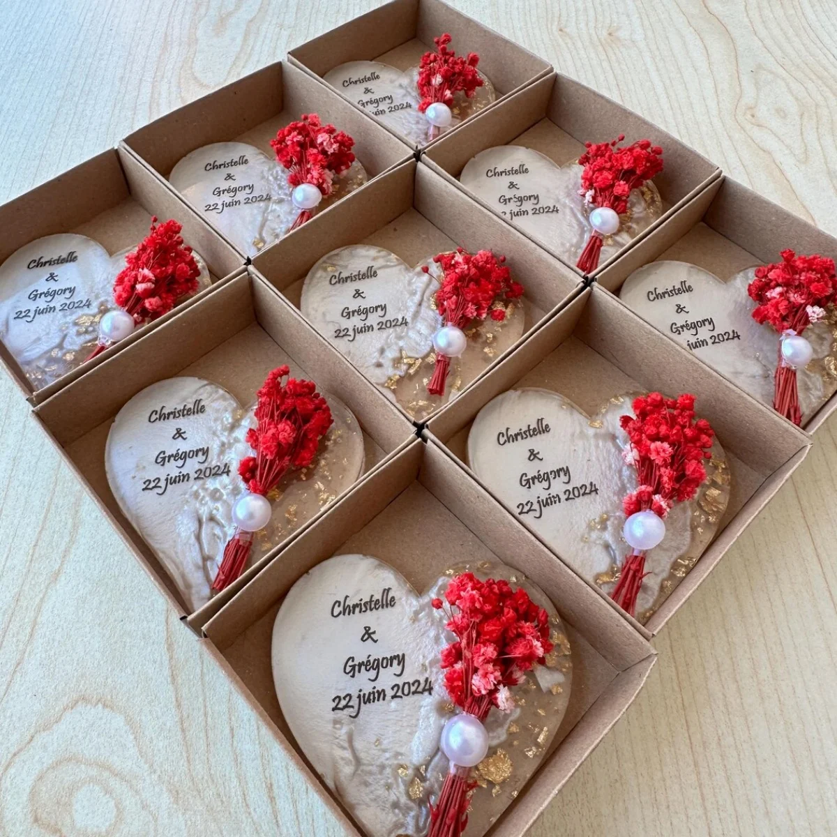 Favor magnético personalizado para invitados, imán epoxi con caja, recuerdo de boda para invitados, imán con flor seca, regalo islámico, Brida