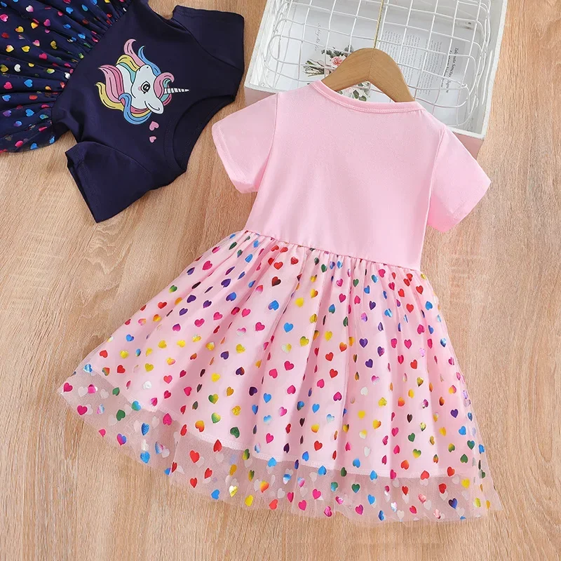 Kids Dresses for Girls Short Sleeve Unicorn Girls Sequins Costume Princess Dress Kids Daily Clothes