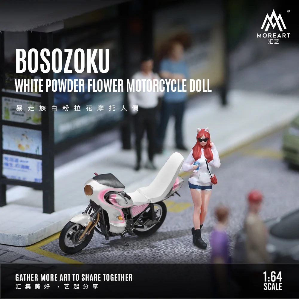

Moreart 1:64 Bosozoku White Powder Flower motorcycle doll set Display & Collection & Gift