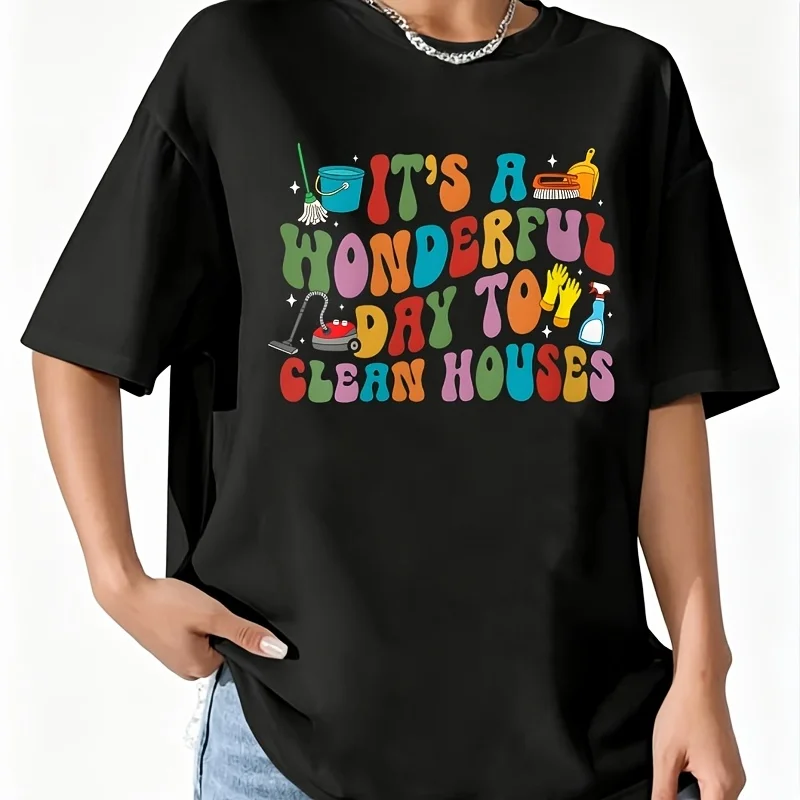 To Clean Houses Cleaning Ladycleaner Cleaning Ladies Women's 100% Cotton T-Shirt Fun Print Short Sleeve Top Casual Round Neck Tee S-5Xl