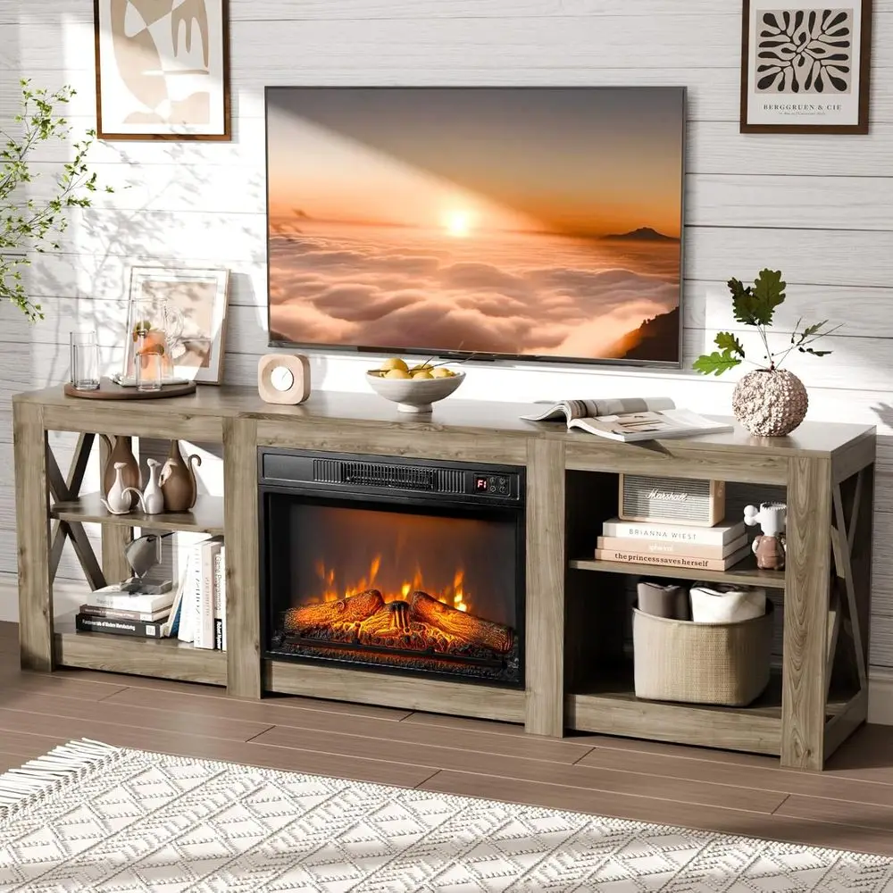 

ireplace TV Stand or up to 80 inch TVs, armhouse Entertainment Center with Electric ireplace Heater & Adjustable Shelves, irepla