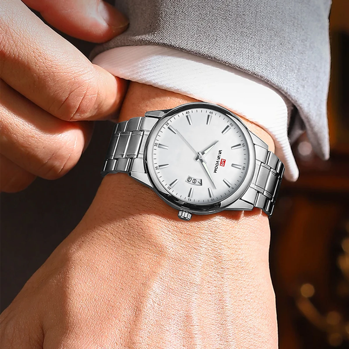 2025 Новые деловые мужские часы, роскошные светящиеся циферблаты, оригинальный кварцевый механизм, ремешок из нержавеющей стали, серебряные часы с имитацией времени