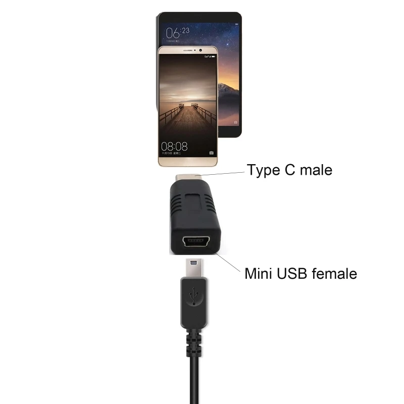 Mini USB Female to Type C Male Adapter Durable Anti Corrosion Portable Phone Converter Charging Data Transfer Adapter